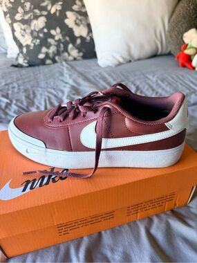 Nike Court Shot Sneaker in Red Sepia and Summit White